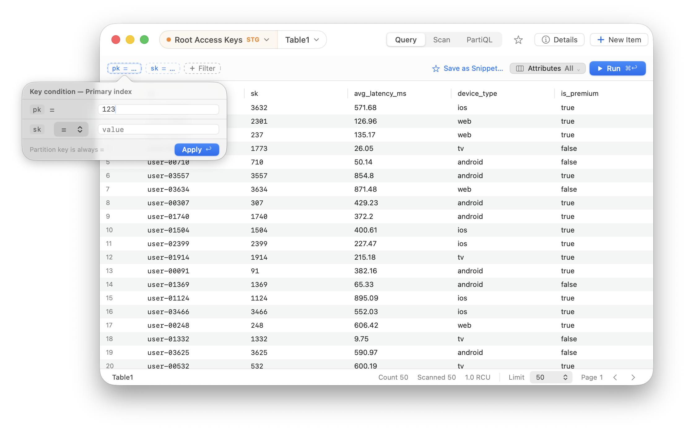 Dyne query builder over a DynamoDB table